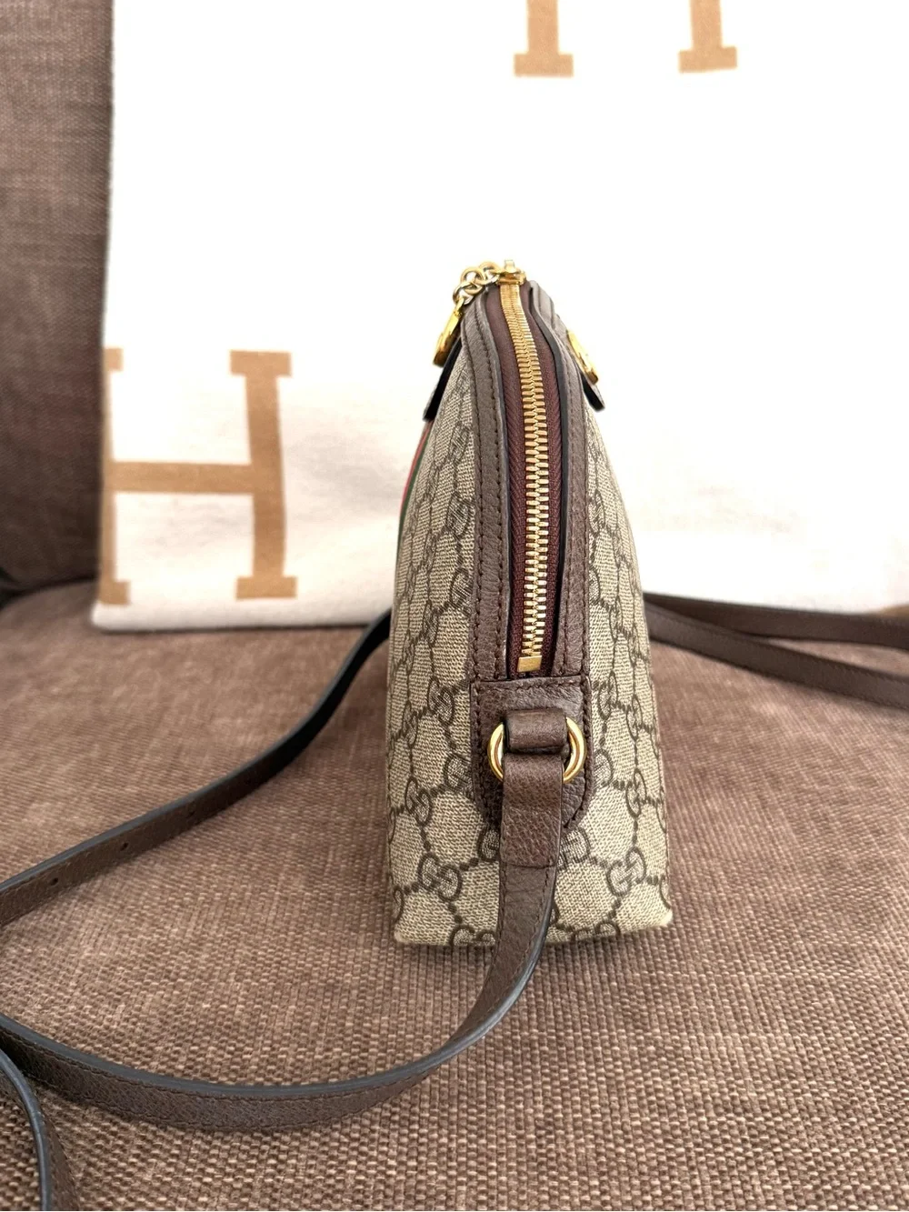 Authentic Gucci Ophedia dome crossbody bag brown GG monogram supreme canvas